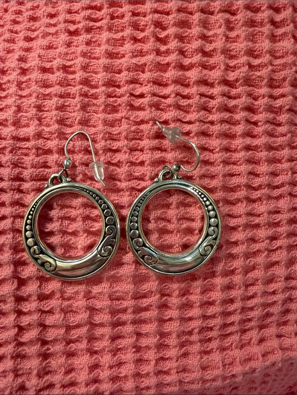 Brighton Silver-Tone Scrollwork Open Circle Drop Earrings